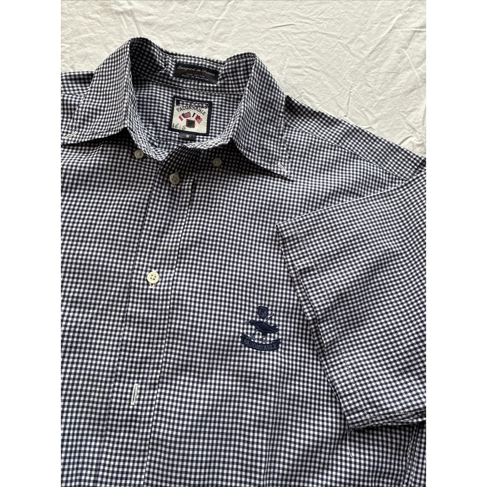 Faconnable Shirt Mens Small Club Blue Gingham Check Long Sleeve Button Up